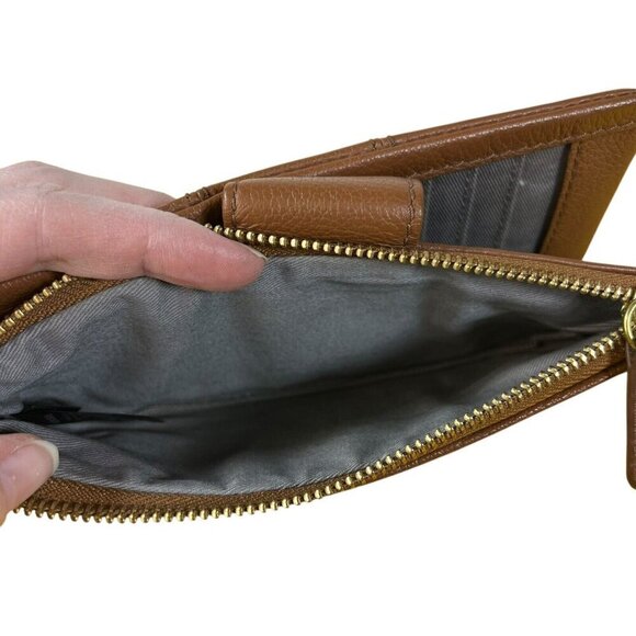 Fossil Ella Clutch Brown Leather Wallet zipper fold‎ card orgainizer - Picture 5 of 7